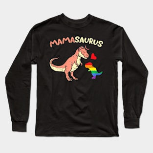 Mommasaurus Dinosaur Mom Mama LGBTQ Flag Gay Pride Long Sleeve T-Shirt